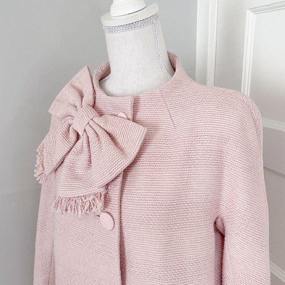 NWT Kate Spade Pink Tweed Dorothy Bow Coat Pearlpink Pea Coat Overcoat Small - Picture 3 of 12